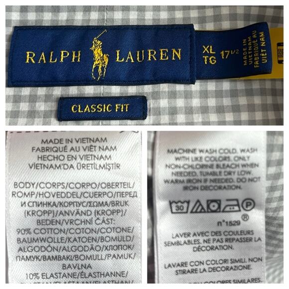 Ralph Lauren Men’s Shirt Collared Button Down Classic Fit Gray Plaid XL 17.5 - Picture 7 of 7